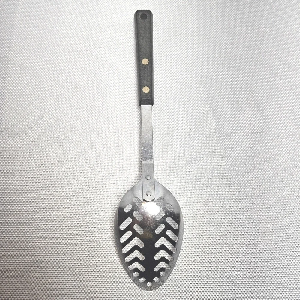 Ekco‎ Forge Slotted Spoon Stainless Steel USA Vintage Black Handle